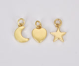 18K Gold Filled Small Crescent Moon Charm, Star Charm, Heart Charm, Celestial Jewelry Making for Necklace Bracelet Earring Charm, CP1292
