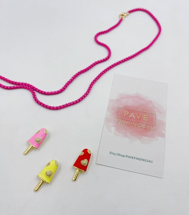 18K Gold Filled Pink Enamel Charm, Red Lollipop Charms, Sweet Charms, Happy Jewelry Pendant, Necklace Bracelet Charm, Craft Supplies, CP1298