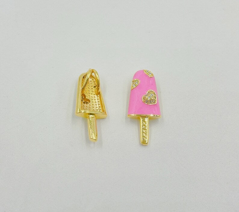 18K Gold Filled Pink Enamel Charm, Red Lollipop Charms, Sweet Charms, Happy Jewelry Pendant, Necklace Bracelet Charm, Craft Supplies, CP1298