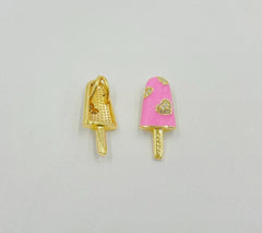 18K Gold Filled Pink Enamel Charm, Red Lollipop Charms, Sweet Charms, Happy Jewelry Pendant, Necklace Bracelet Charm, Craft Supplies, CP1298