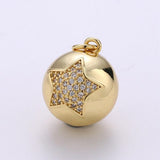 14K Gold Filled Micro Pave Star Ball Charm, Ornament Gold Filled Finding Necklace Bracelet Jewelry Making, CP1306B