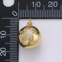 14K Gold Filled Micro Pave Star Ball Charm, Ornament Gold Filled Finding Necklace Bracelet Jewelry Making, CP1306B