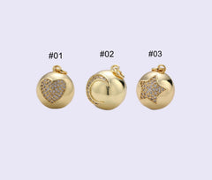 14K Gold Filled Micro Pave Heart Charm Crescent Moon Star Ball Love Charm Ball Charm Ornament Gold Filled Finding Necklace Bracelet Jewelry Making CP1306