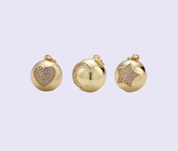 14K Gold Filled Micro Pave Heart Charm Crescent Moon Star Ball Love Charm Ball Charm Ornament Gold Filled Finding Necklace Bracelet Jewelry Making CP1306