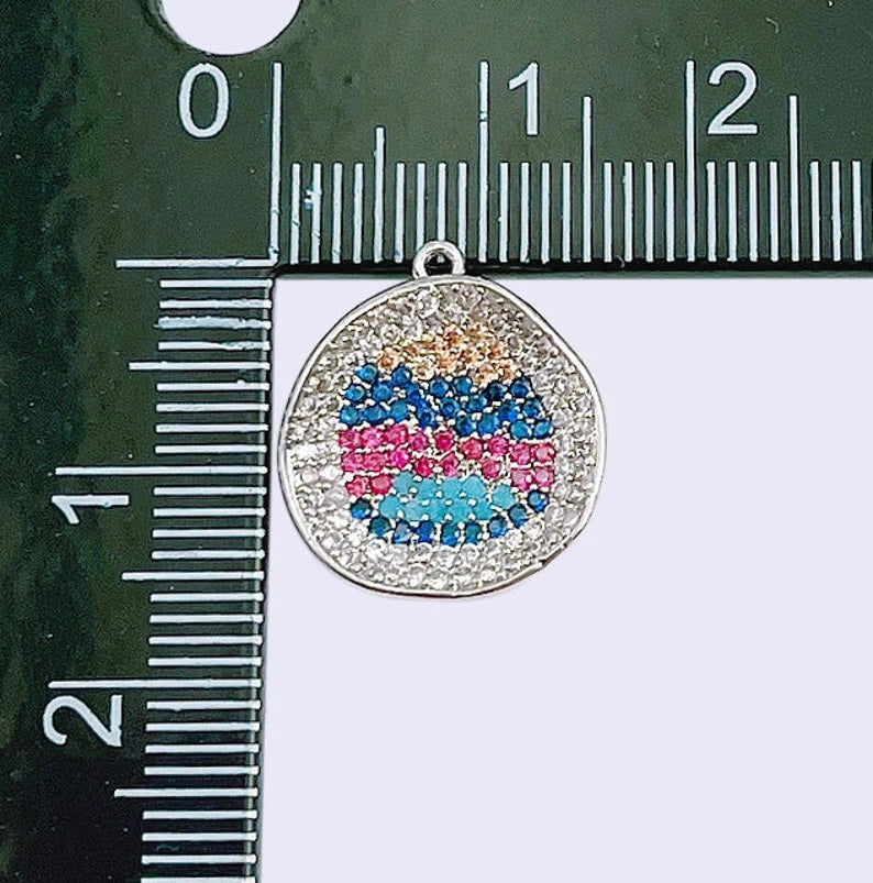 18K Gold Filled Round Charm, Gold Medallion Charm, Multi Color Pave Charm, Dainty Charms, Cubic Bracelet Earring Necklace Charm, CP1308