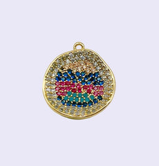 18K Gold Filled Round Charm, Gold Medallion Charm, Multi Color Pave Charm, Dainty Charms, Cubic Bracelet Earring Necklace Charm, CP1308