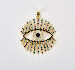 18K Gold Filled Evil Eye Charm, CZ Micro Pave Sparkly Eyelash Charm, Evil Eye Charm Pendant for Bracelet Necklace Jewelry Making, CP1309