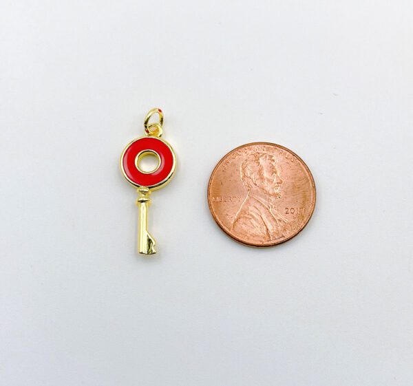 18K Gold Filled Enamel Colorful Round Ring On Key Shape Pendant, Dainty Enamel Charm for Bracelet Necklace Jewelry Making, 24x10mm, CP1312