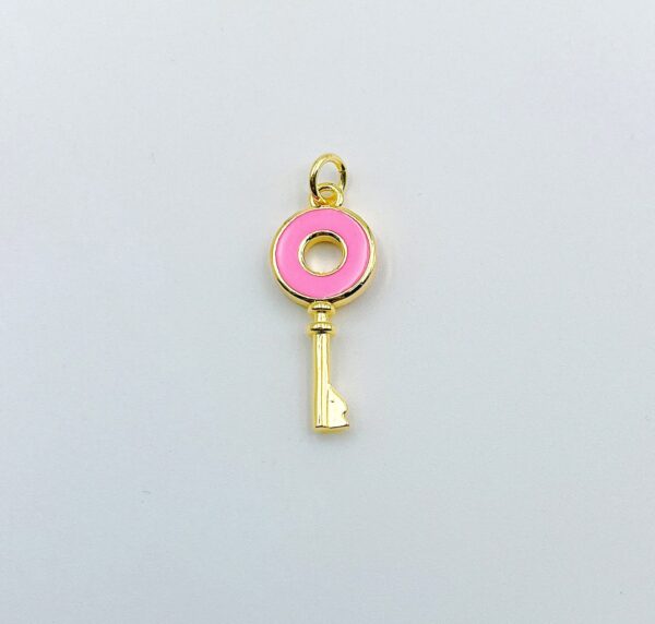 18K Gold Filled Enamel Colorful Round Ring On Key Shape Pendant, Dainty Enamel Charm for Bracelet Necklace Jewelry Making, 24x10mm, CP1312