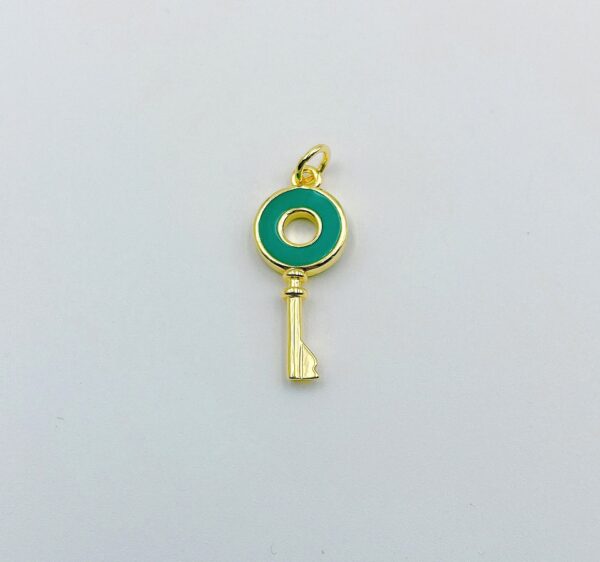 18K Gold Filled Enamel Colorful Round Ring On Key Shape Pendant, Dainty Enamel Charm for Bracelet Necklace Jewelry Making, 24x10mm, CP1312