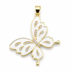 Gold Filled CZ Butterfly Charm, Enamel Butterfly Wings Pendant, Pave Crystal Butterfly Jewelry Finding for Necklace Bracelet DIY, CP1313