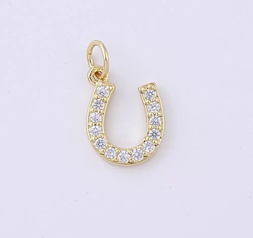 18K Gold Filled Horseshoe Dainty Delicate Small Tiny Lucky Charm Pendant CZ Micro Pave, Horseshoe Pendant for Necklace Component, CP1314