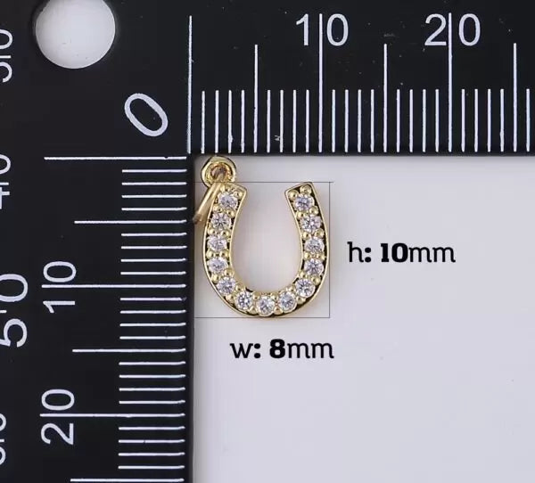 18K Gold Filled Horseshoe Dainty Delicate Small Tiny Lucky Charm Pendant CZ Micro Pave, Horseshoe Pendant for Necklace Component, CP1314