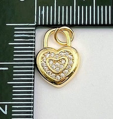 18K Gold Filled Dainty Cubic Heart Pendant Micro Pave Heart Charm for Necklace Bracelet Earring Jewelry Making, 15x11mm, CP1315