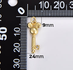 18K Gold Filled Mouse Head Key Charm, CZ Micro Pave Charm, Key Pendant for Necklace Bracelet Charm Component Supply, 24x9mm, CP1319