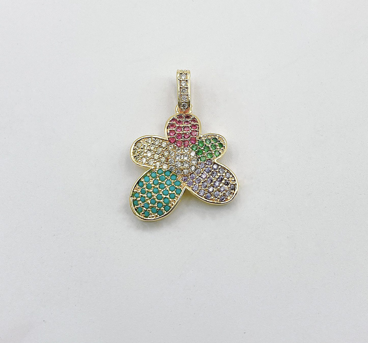 18K Gold Filled Dainty Flower Charm, CZ Multi-colors Micro Pave Flower Pendant, Cubic Zirconia Rainbow Flower Charm, 22x20mm, CP1324