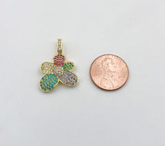 18K Gold Filled Dainty Flower Charm, CZ Multi-colors Micro Pave Flower Pendant, Cubic Zirconia Rainbow Flower Charm, 22x20mm, CP1324