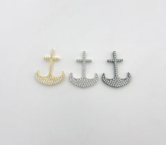 18K Gold Filled Dainty Anchor Charm Micro Pave Nautical Charm for Necklace Earring Bracelet Jewelry Making, 26x20mm, CP1326