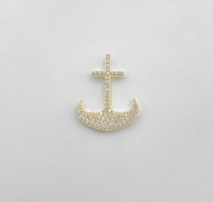 18K Gold Filled Dainty Anchor Charm Micro Pave Nautical Charm for Necklace Earring Bracelet Jewelry Making, 26x20mm, CP1326