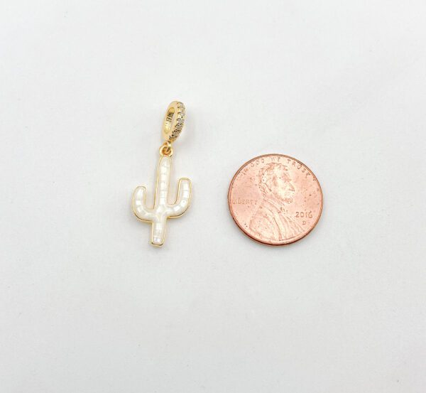 18K Gold Filled Dainty Cactus Charm with Abalone Shell, Saguaro Charm for Teen Jewelry, Necklace Bracelet Charm Supply, CP1327