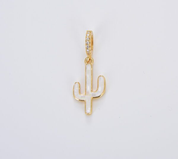 18K Gold Filled Dainty Cactus Charm with Abalone Shell, Saguaro Charm for Teen Jewelry, Necklace Bracelet Charm Supply, CP1327