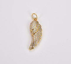 18K Gold Filled Small Angel Wing Charm, Tiny Add on Charm, Delicate Feather Pendant for Bracelet Necklace Earring Component, 23x8mm, CP1330