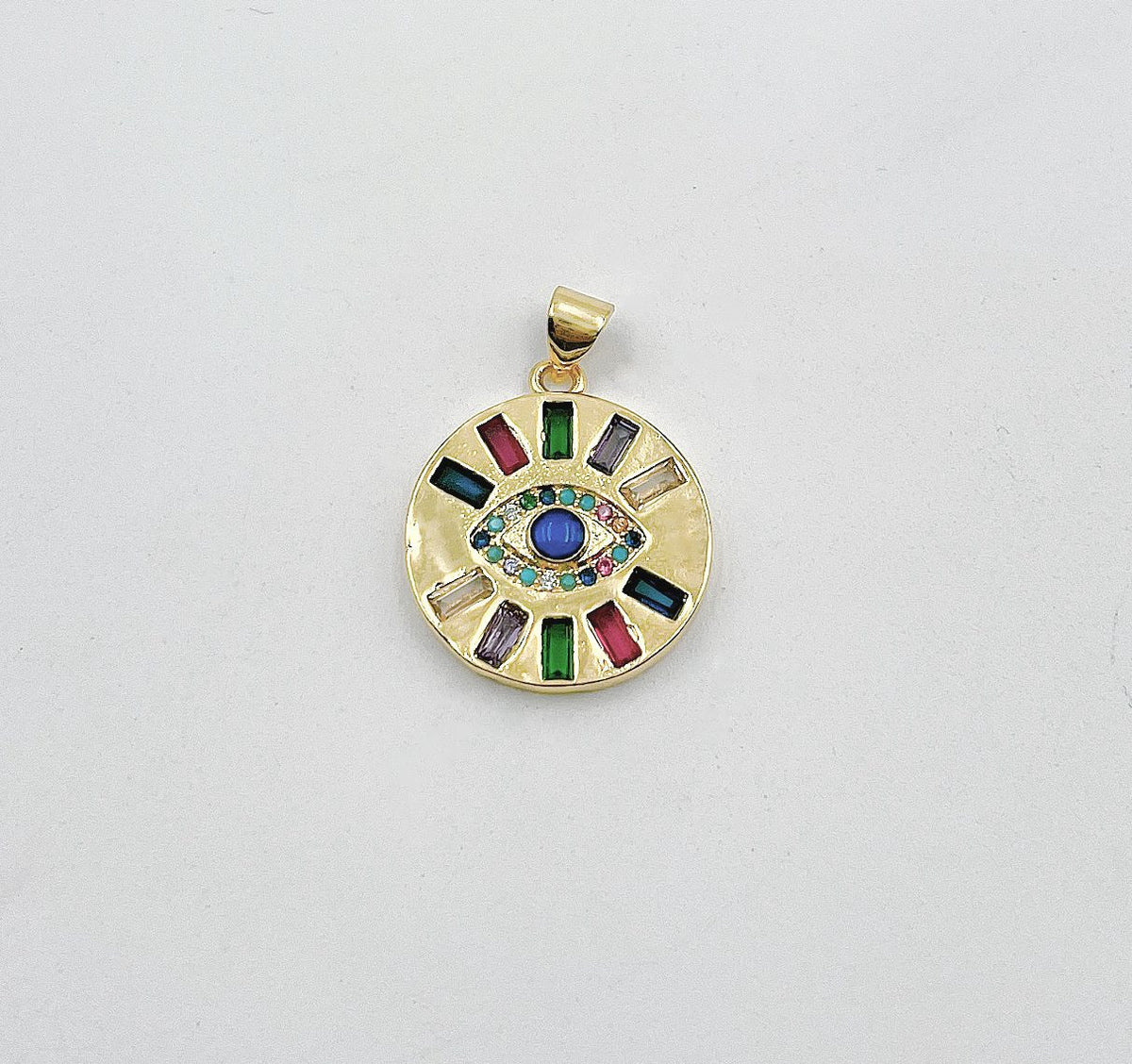 18K Gold Filled Colorful Evil Eye Round Disc Charm, CP1332