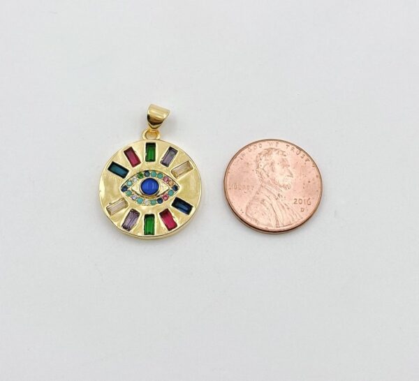 18K Gold Filled Colorful Evil Eye Round Disc Charm, CP1332