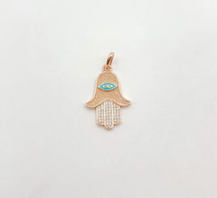 18K Gold Filled Dainty Hamsa Hand Charm, Diamond Shape Evil Eye Charm Cubic Zirconia for Necklace Pendant Earring Jewelry Making, CP1334