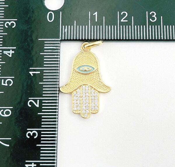 18K Gold Filled Dainty Hamsa Hand Charm, Diamond Shape Evil Eye Charm Cubic Zirconia for Necklace Pendant Earring Jewelry Making, CP1334