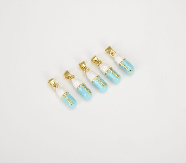 24K Gold Filed Dainty Pill Bar Pendant Enamel Teal Happy Chill Charm, Pendant for Bracelet Necklace Earring Component Supply, CP1338