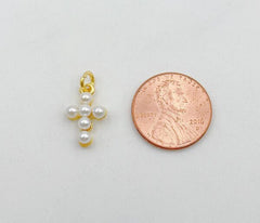 18K Gold Filled Dainty Pearl Cross Charm Pendant, Faith Cross Pendant Religious Jewelry for Necklace Making Supplies, 15x10mm, CP1344