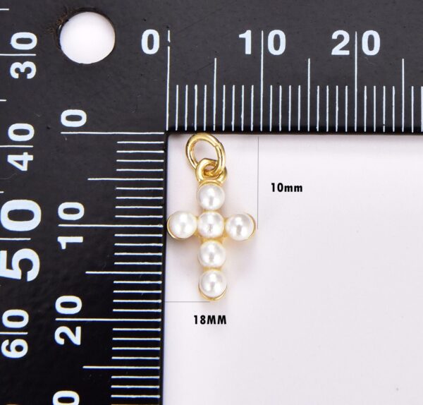 18K Gold Filled Dainty Pearl Cross Charm Pendant, Faith Cross Pendant Religious Jewelry for Necklace Making Supplies, 15x10mm, CP1344