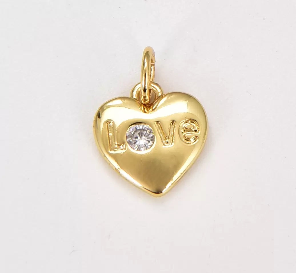 18K Gold Filled Dainty Heart Charm with LOVE Word, Mini Heart Add On Charm, Valentine Heart for Bracelet Necklace Jewelry Making, CP1345