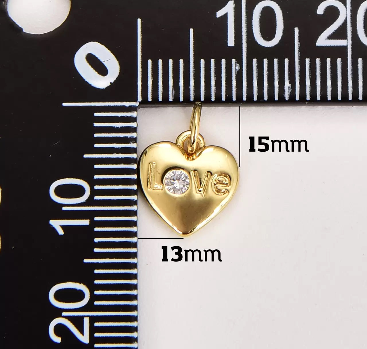 18K Gold Filled Dainty Heart Charm with LOVE Word, Mini Heart Add On Charm, Valentine Heart for Bracelet Necklace Jewelry Making, CP1345