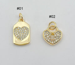 18K Gold Filled Dainty Heart Padlock Charm with Micro Pave Cubic Zirconia, CP1348