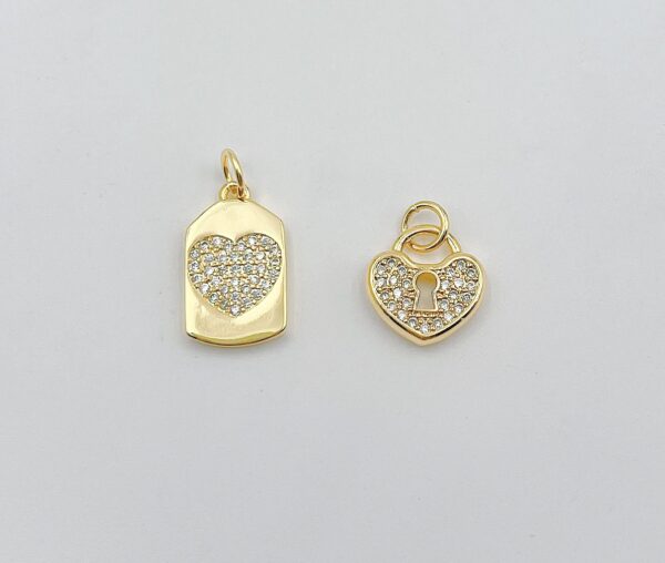 18K Gold Filled Dainty Heart Padlock Charm with Micro Pave Cubic Zirconia, CP1348