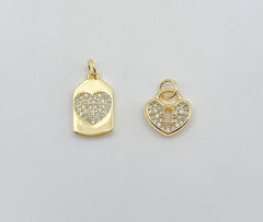 18K Gold Filled Dainty Heart Padlock Charm with Micro Pave Cubic Zirconia, CP1348