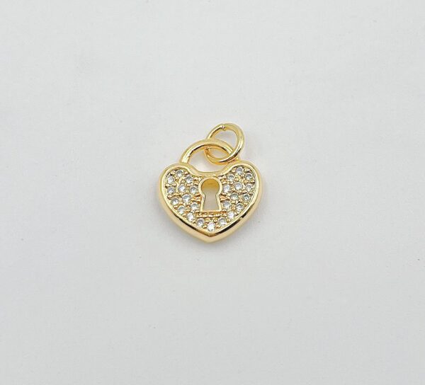 18K Gold Filled Dainty Heart Padlock Charm with Micro Pave Cubic Zirconia, CP1348