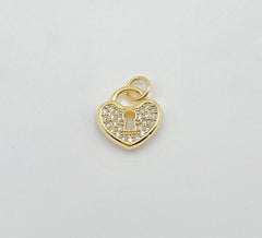 18K Gold Filled Dainty Heart Padlock Charm with Micro Pave Cubic Zirconia, CP1348A