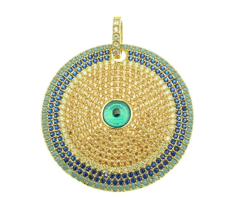 22K Gold Filled Turquoise CZ Large Evil Eye Charm Pendant, Micro Pave CZ Evil Eye Charm, Evil Eye Charm, Evil Eye Pendant, 35x32mm, CP135