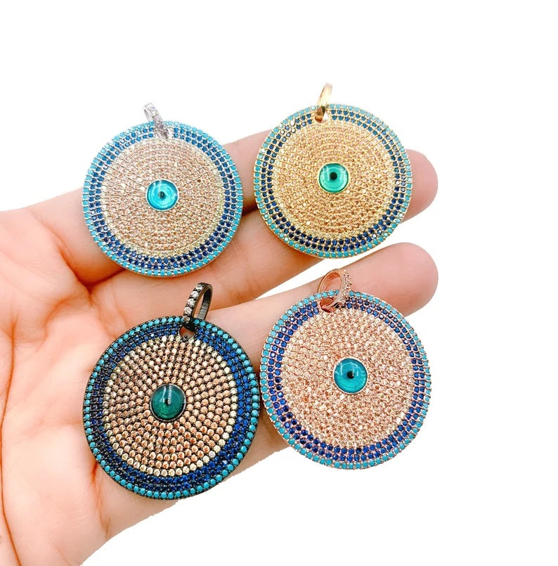 22K Gold Filled Turquoise CZ Large Evil Eye Charm Pendant, Micro Pave CZ Evil Eye Charm, Evil Eye Charm, Evil Eye Pendant, 35x32mm, CP135