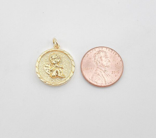 18K Gold Filled Cherub Charm Pendant, Little Angel Necklace Charm, Coin Disc Charm Gift for Daughter, Jewelry Findings Charm, 17mm, CP1350