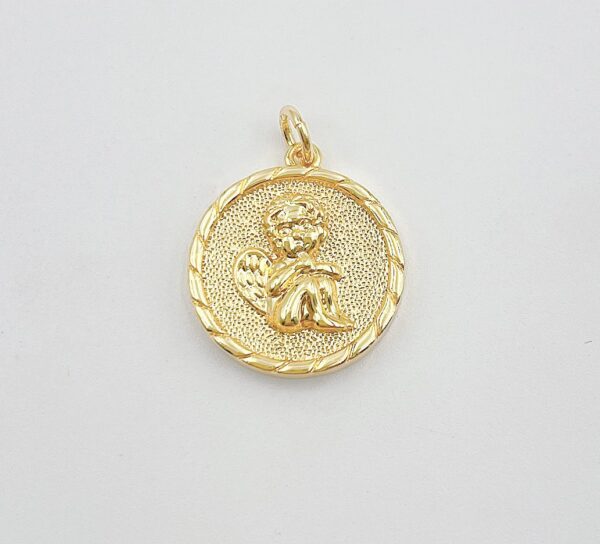 18K Gold Filled Cherub Charm Pendant, Little Angel Necklace Charm, Coin Disc Charm Gift for Daughter, Jewelry Findings Charm, 17mm, CP1350