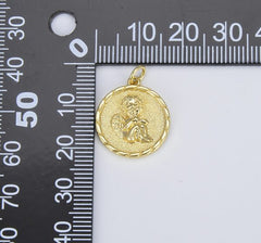 18K Gold Filled Cherub Charm Pendant, Little Angel Necklace Charm, Coin Disc Charm Gift for Daughter, Jewelry Findings Charm, 17mm, CP1350