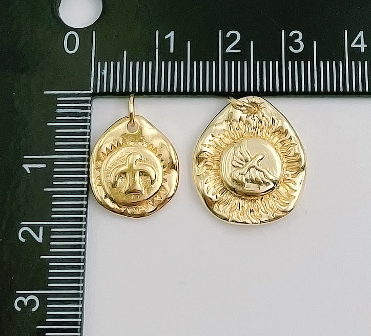 18K Gold Filled Bird Charm Medallion, Eagle Bird Soaring Spreading Wings Charm for Necklace Bracelet Freedom Jewelry Supply, CP1351