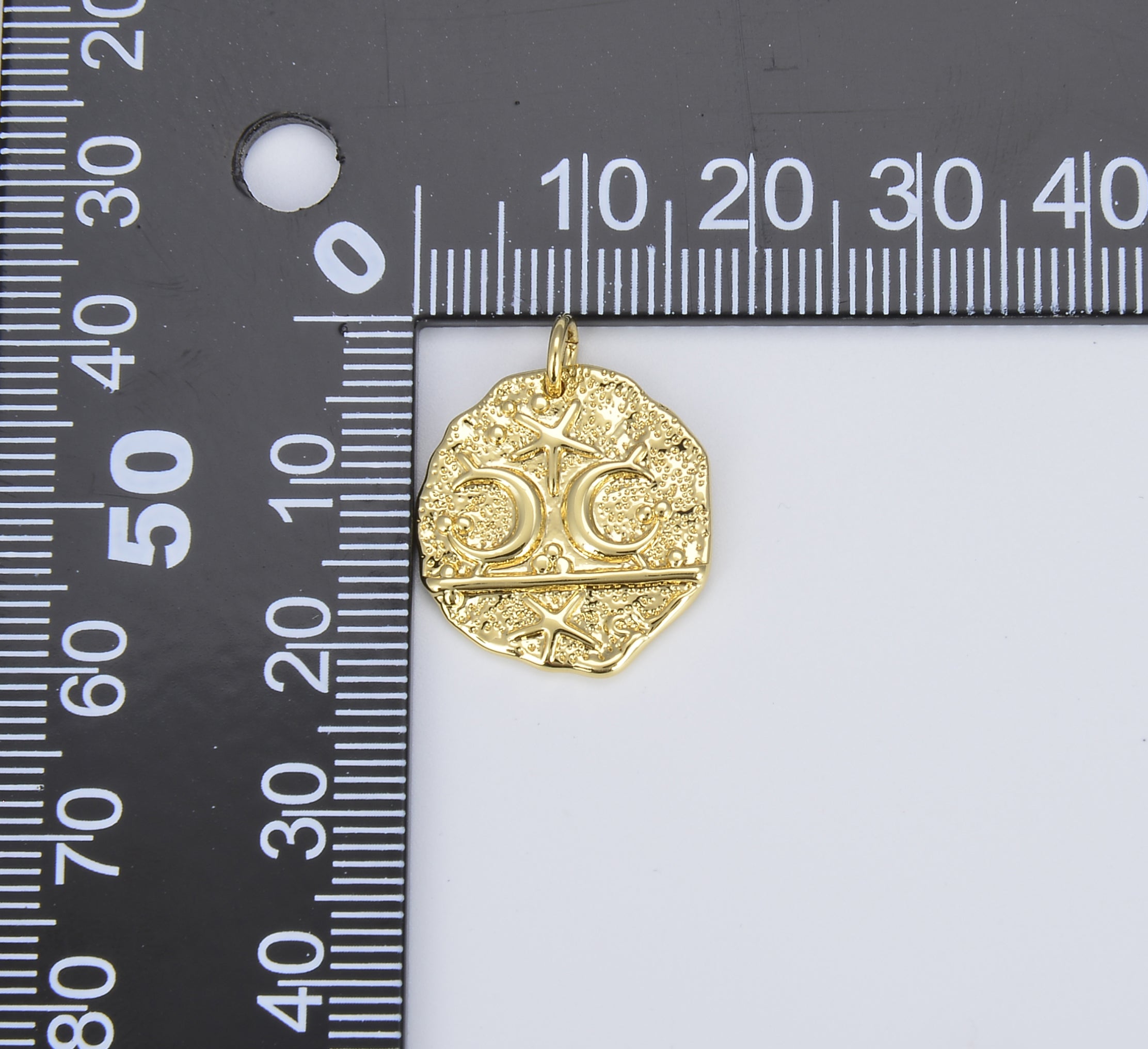 18K Gold Celestial Disc Pendant, Star Moon Medallion, Moon Pendant Star Charm for Necklace Bracelet Jewelry Making Supply, CP1354