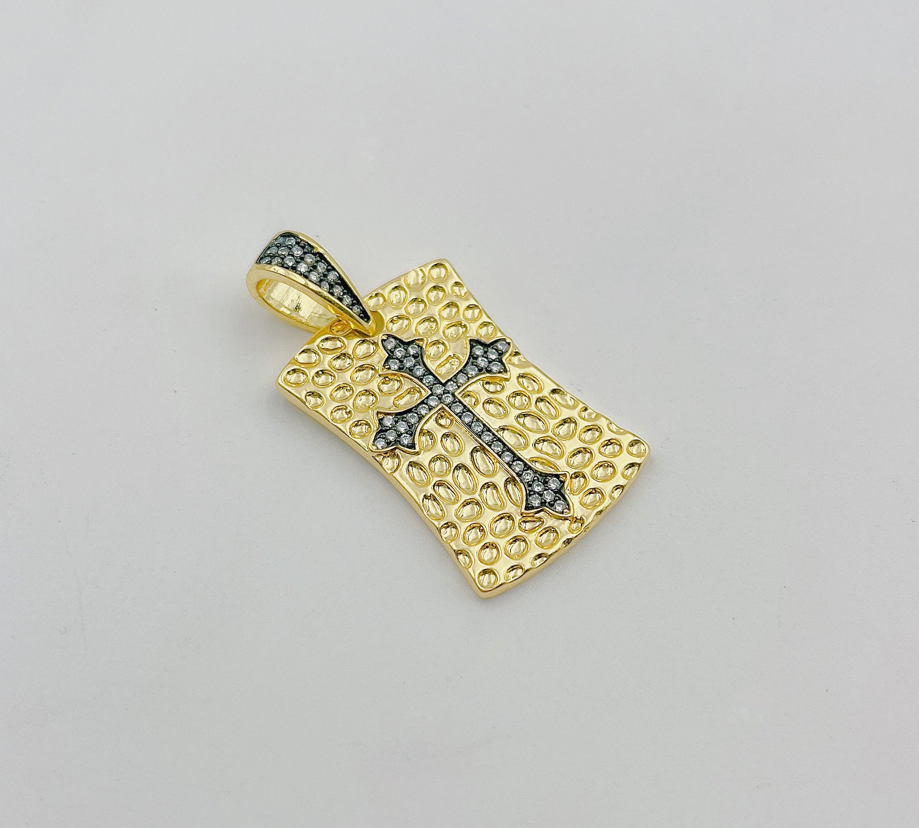 18K Gold Cross Tag Charm, Religious Cross, CZ Micro Pave Cross Pendant, Dog Tag Charm for Necklace Bracelet Component Supply, CP1360