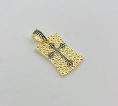 18K Gold Cross Tag Charm, Religious Cross, CZ Micro Pave Cross Pendant, Dog Tag Charm for Necklace Bracelet Component Supply, CP1360