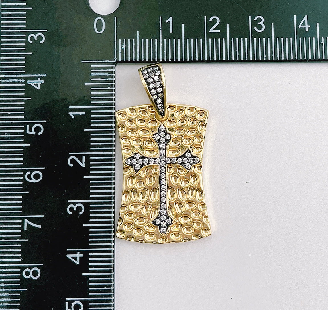 18K Gold Cross Tag Charm, Religious Cross, CZ Micro Pave Cross Pendant, Dog Tag Charm for Necklace Bracelet Component Supply, CP1360